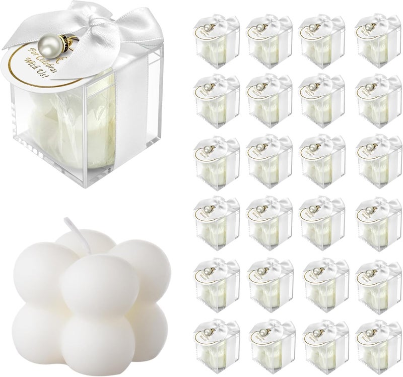 ACITHGL 30 Sets Fully Assembled Small Bubble Candle Party Favors for Guests Bulk Bridal Showers Favors Candles with Stylish Ribbons Thank You Cards Gifts (White) - Image 1